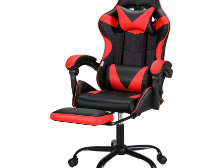 Artiss 2 Point Massage Gaming Office Chair Footrest Red Online Sale