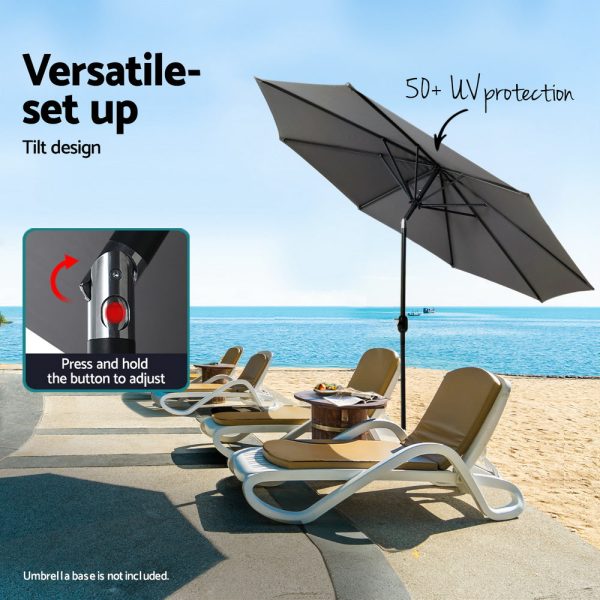 Instahut Outdoor Umbrella 2.7m Beach Pole Garden Tilt Sun Patio UV Charcoal on Sale