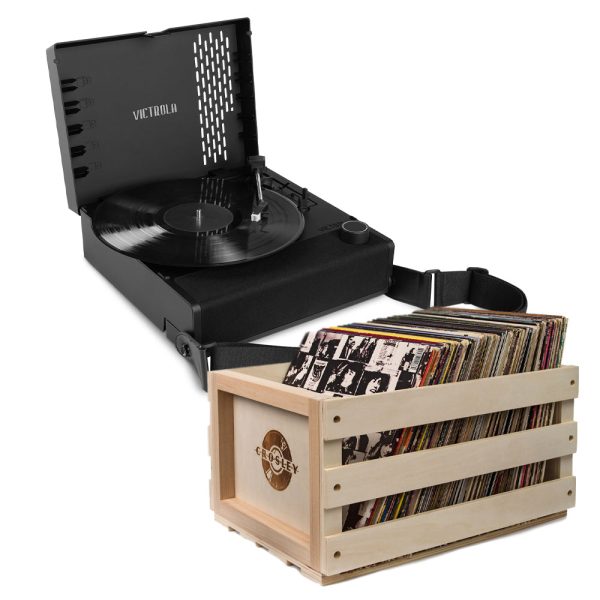 Victrola Revolution Go Turntable | Black | Bundled Record Storage Crate Online Sale