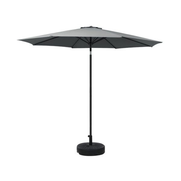 Instahut 2.7m Outdoor Umbrella w Base Pole Stand Garden Sun Charcoal Discount