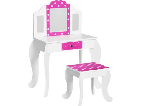 Keezi Kids Dressing Table Vanity Makeup Chair Set Wooden 3 Mirror Drawer Pink Online Hot Sale