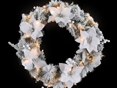 Jingle Jollys 60cm Christmas Wreath LED Lights Snowy Flowers Garland Party Decor Online now