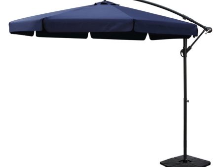 Instahut 3m Outdoor Umbrella w Base Cantilever Garden Beach Patio Navy Sale