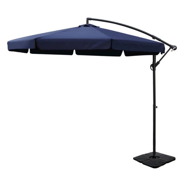 Instahut 3m Outdoor Umbrella w Base Cantilever Garden Beach Patio Navy Sale