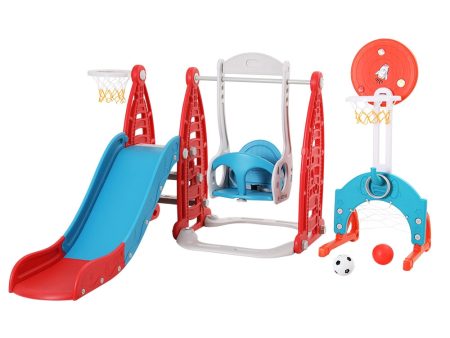 Keezi Kids Slide Swing Set Basketball Hoop Rings Football Outdoor Toys 140cm Red Supply