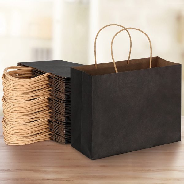 50pcs Bulk Paper Bags Pack Shopping Retail Gift Bags Reusable Soft Handle Black Online