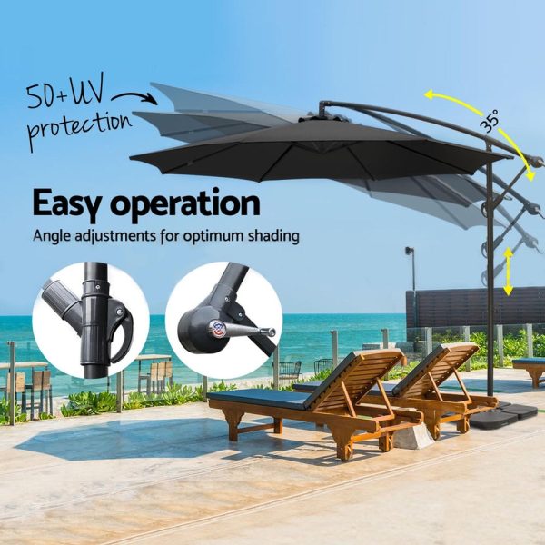 Instahut 3m Umbrella w Base Outdoor Cantilever Beach Garden Patio Parasol Black For Cheap