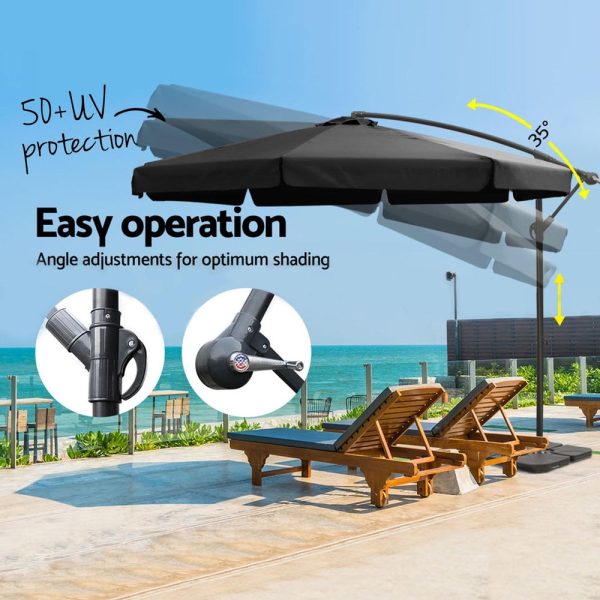 Instahut 3m Outdoor Umbrella w Base Cantilever Garden Beach Patio Black Online now