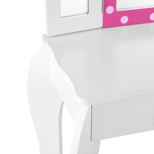 Keezi Kids Dressing Table Vanity Makeup Chair Set Wooden 3 Mirror Drawer Pink Online Hot Sale