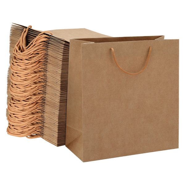 100pcs Bulk Kraft Paper Bags Pack Brown Shopping Retail Gift Bags Reusable Brown Hot on Sale