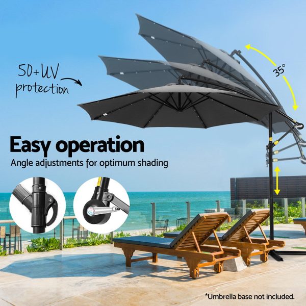 Instahut Outdoor Umbrella 3M Cantilever Beach LED Garden Shade Patio Charcoal Online Sale