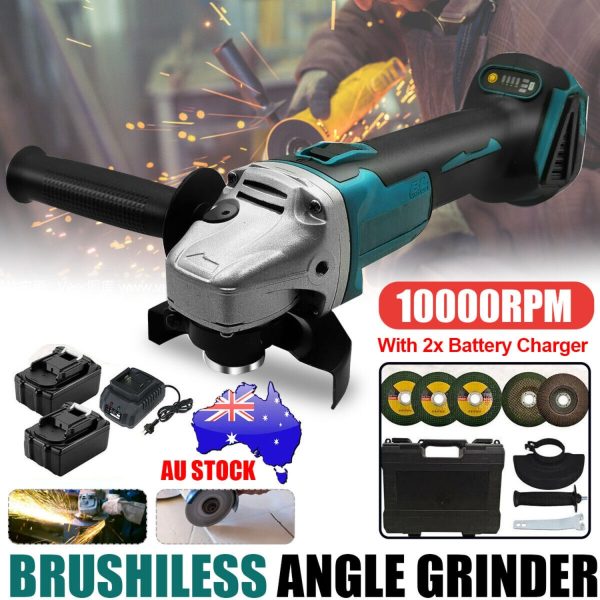 Brushless Cordless Angle Grinder With 2x Li-ion Battery Charger - 125mm Combo Kit For Sale