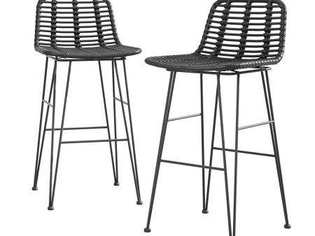 Gardeon 2 Piece Outdoor Bar Stools Wicker Dining Rattan Chair Black Discount