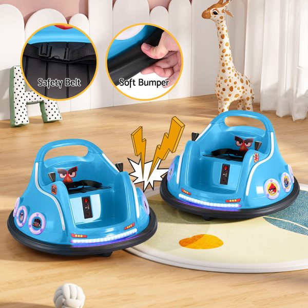 Kids Ride On Car Bumper Electric Toys Cars Light Remote Angry Birds Sticker Blue For Discount