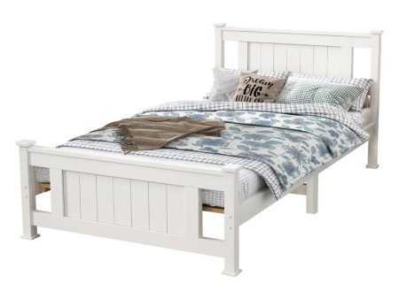 Single Solid Pine Timber Bed Frame - White | Simple and Sturdy Design For Sale