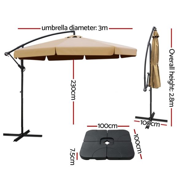 Instahut 3m Outdoor Umbrella w Base Cantilever Garden Beach Patio Beige Online now