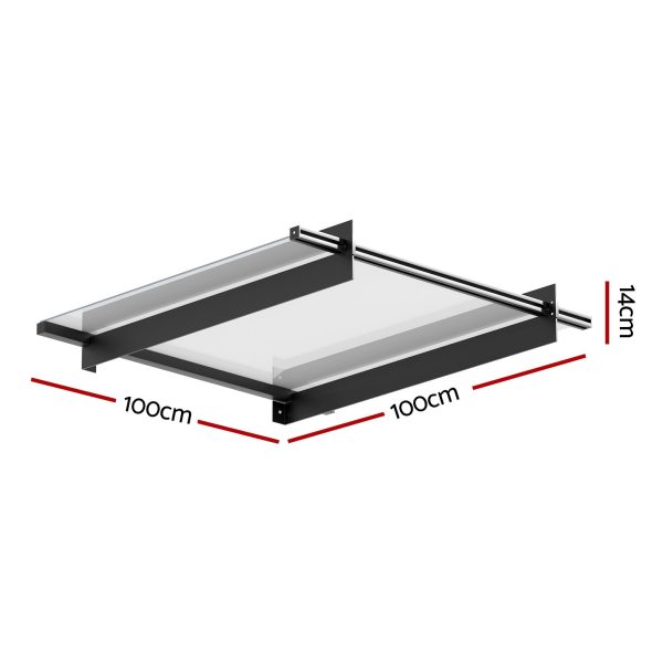 Instahut Window Door Awning Canopy 1mx1m Flat Transparent Sheet Metal Frame Discount