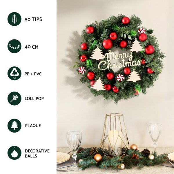 Jingle Jollys Christmas Wreath 40CM Xmas Garland Baubles Ornaments Party Decor For Cheap