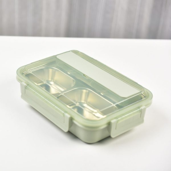 Kylin 304 Stainless Steel 4 Divided Simple Lunch Box with Cutlery Set - Green | Green Divided Lunch Box For Sale