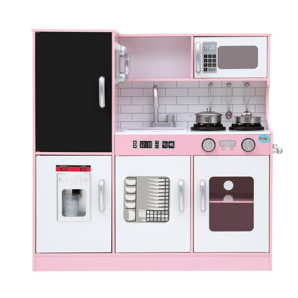 Keezi Kids Wooden Pretend Kitchen Play Set Cooking Toys Pot Ice Cup Oven Blackboard 80CM Pink Sale