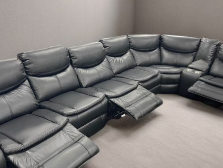 6 Seater Modular Corner Leather Manual Recliner Sofa | Black on Sale