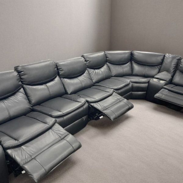 6 Seater Modular Corner Leather Manual Recliner Sofa | Black on Sale