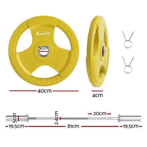 Everfit Barbells 46KG 120CM Dumbbell Barbell Plate Weight Lifting Home Gym Yellow Fashion