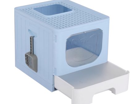 i.Pet Cat Litter Box Large Tray Kitty Toilet Enclosed Hooded Foldable Scoop Blue on Sale