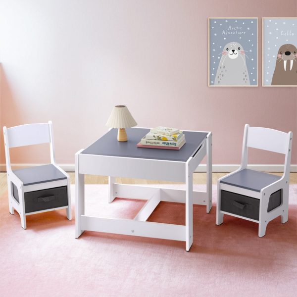 Keezi Kids Table and Chairs Set Play Activity Toys Storage Chalkboard Desk Grey Sale