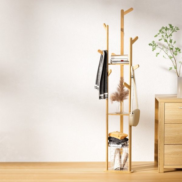 Artiss Clothes Rack Coat Stand 9 Hooks Tree Shelf Bamboo For Discount