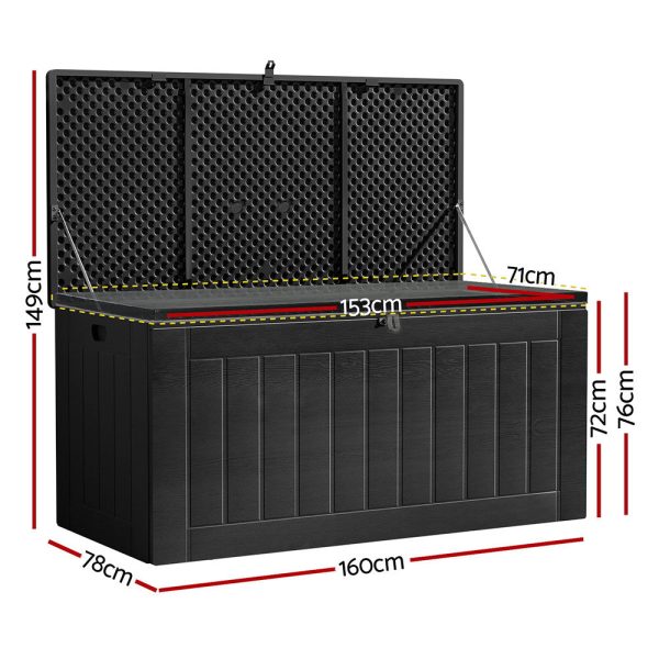 Gardeon Outdoor Storage Box 830L Container Lockable Bench Tool Shed All Black on Sale