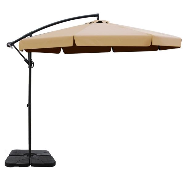 Instahut 3m Outdoor Umbrella w Base Cantilever Garden Beach Patio Beige Online now