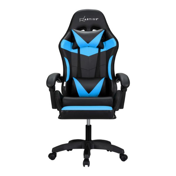 Artiss 6 Point Massage Gaming Office Chair 7 LED Footrest Cyan Blue For Cheap