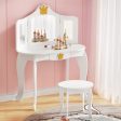 Keezi Kids Dressing Table Vanity Makeup Chair Set Wooden 3 Mirror Drawer White Sale