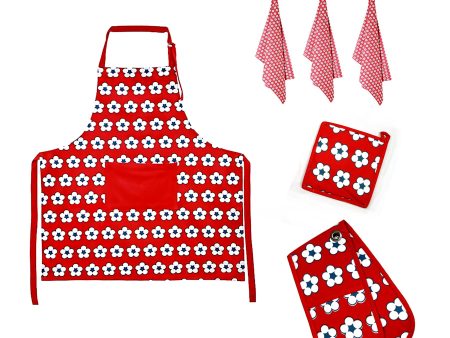 Red Cotton Kitchen Set | IDC Homewares 6-Piece Cotton Bud Sale