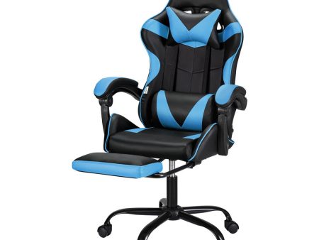 Artiss 2 Point Massage Gaming Office Chair Footrest Cyan Blue For Sale