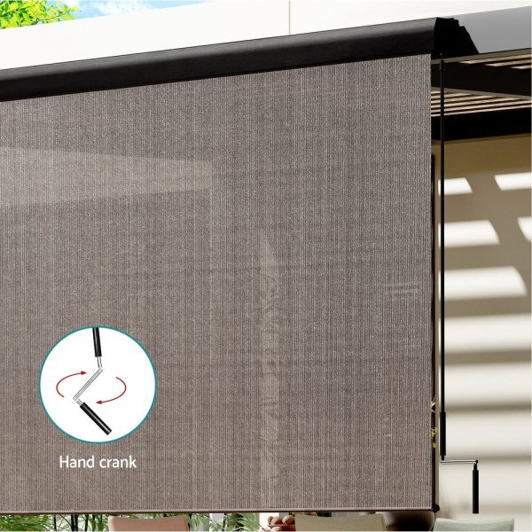 Instahut Outdoor Blinds Light Filtering Roll Down Awning Shade 2.1X2.5M Brown Fashion