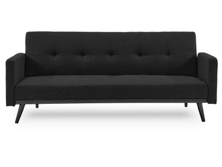 Black Tufted 3-Seater Faux Linen Sofa Bed with Armrests by Sarantino Fashion