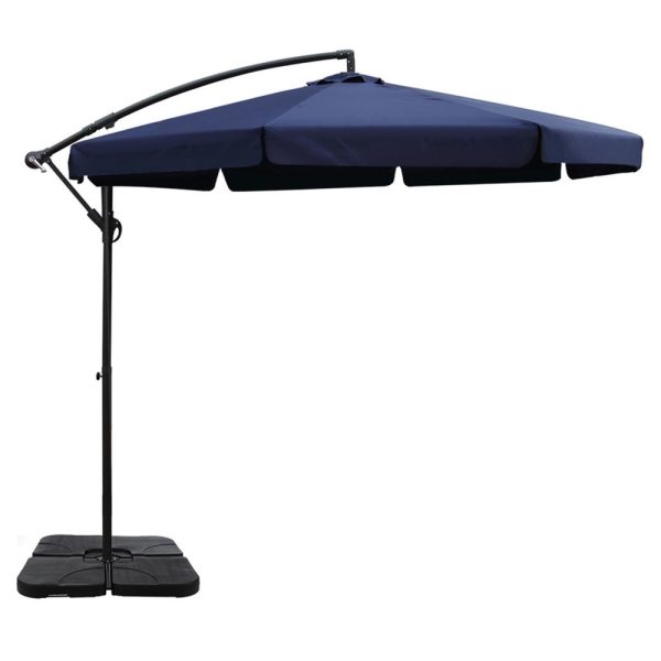 Instahut 3m Outdoor Umbrella w Base Cantilever Garden Beach Patio Navy Sale