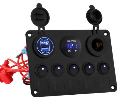 Giantz 5 Gang 12V Switch Panel For Car Boat Marine USB ON-OFF LED Rocker Toggle Online Sale