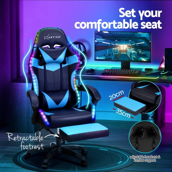 Artiss 6 Point Massage Gaming Office Chair 7 LED Footrest Cyan Blue For Cheap