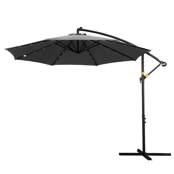 Instahut Outdoor Umbrella 3M Cantilever Beach LED Garden Shade Patio Charcoal Online Sale