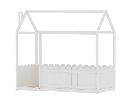 Artiss Bed Frame Wooden Kids House Single Frame White KORI on Sale