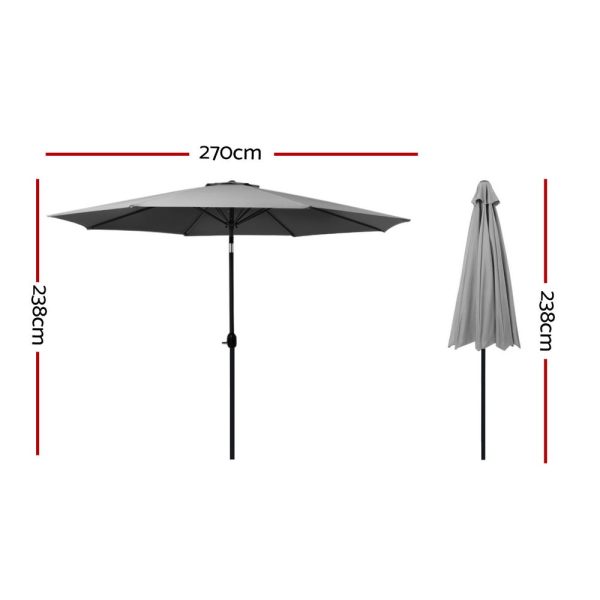 Instahut Outdoor Umbrella 2.7m Beach Pole Garden Tilt Sun Patio UV Charcoal on Sale