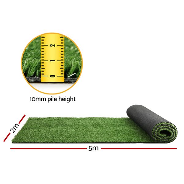 Primeturf Artificial Grass | 2mx5m | 10mm | Synthetic Fake Lawn Turf | Plastic Olive Discount