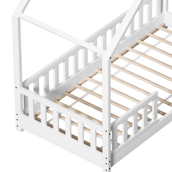 Artiss Bed Frame Wooden Kids House Single Frame White PAVO on Sale