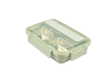 Kylin 304 Stainless Steel 4 Divided Simple Lunch Box with Cutlery Set - Green | Green Divided Lunch Box For Sale