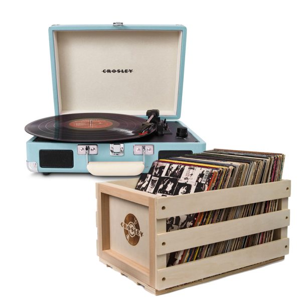 Crosley Cruiser Bluetooth Portable Turntable | Turquoise | Bundled Crosley Record Storage Crate For Discount