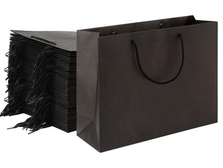 50pcs Bulk Paper Bags Pack Shopping Retail Gift Bag Reusable Fabric Handle Black on Sale