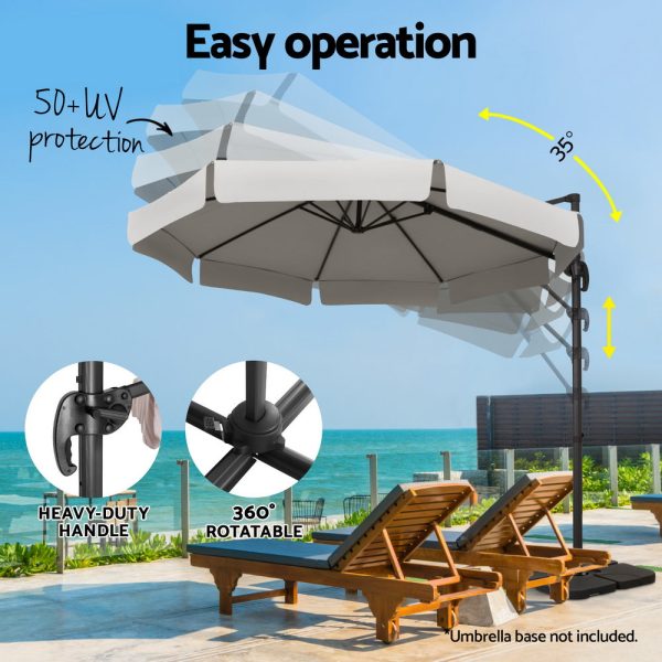 Instahut 3m Outdoor Umbrella Cantilever 360 Degree Tilt Beach Roma Grey Hot on Sale